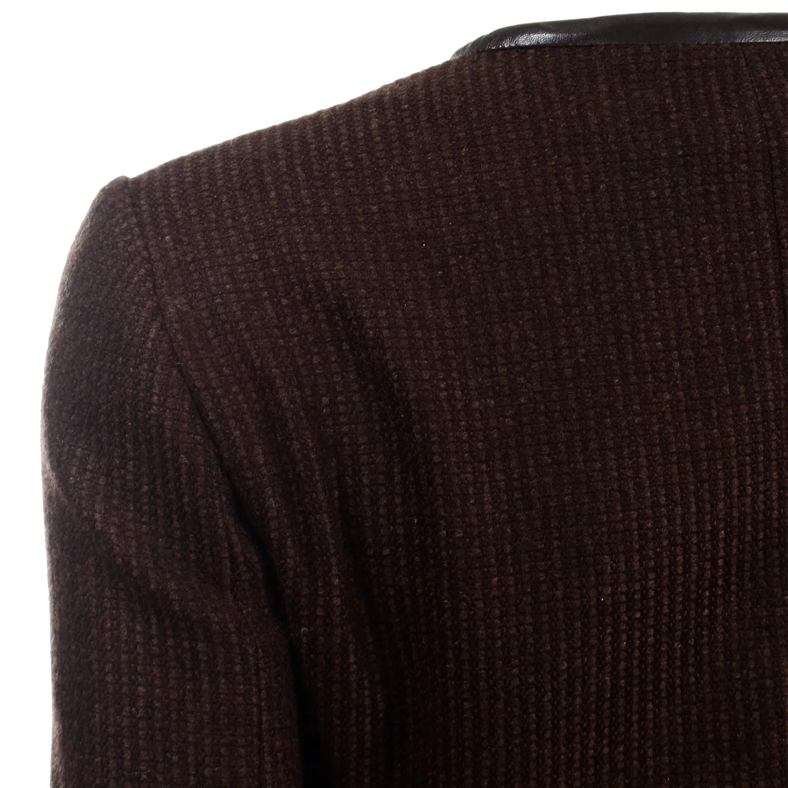 1990s Loro Piana Brown Cashmere Sweater Jacket With Leather Trim