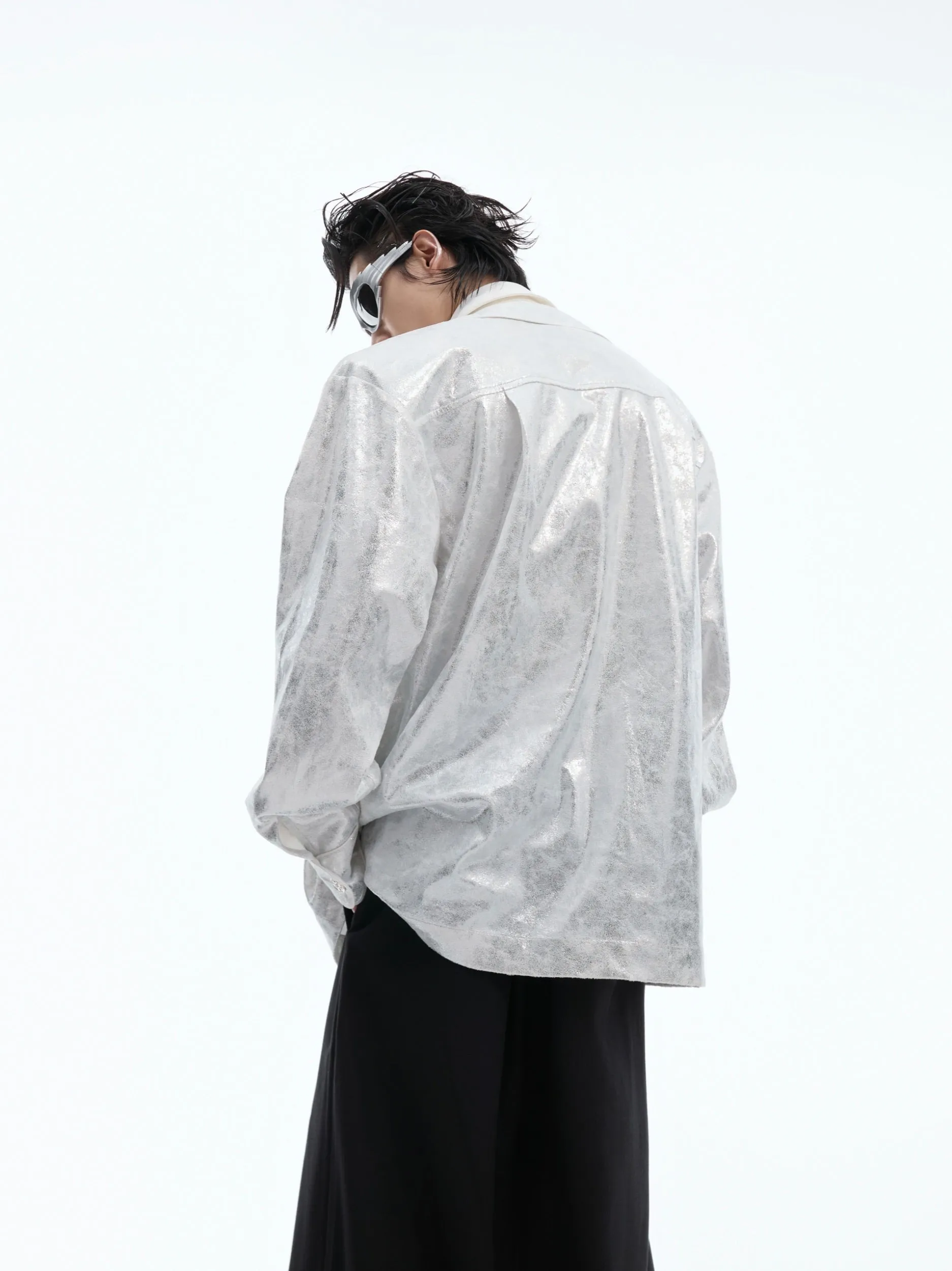 【24s Oct.】Liquid Texture Shiny Shoulder Pad Elegant Shirt