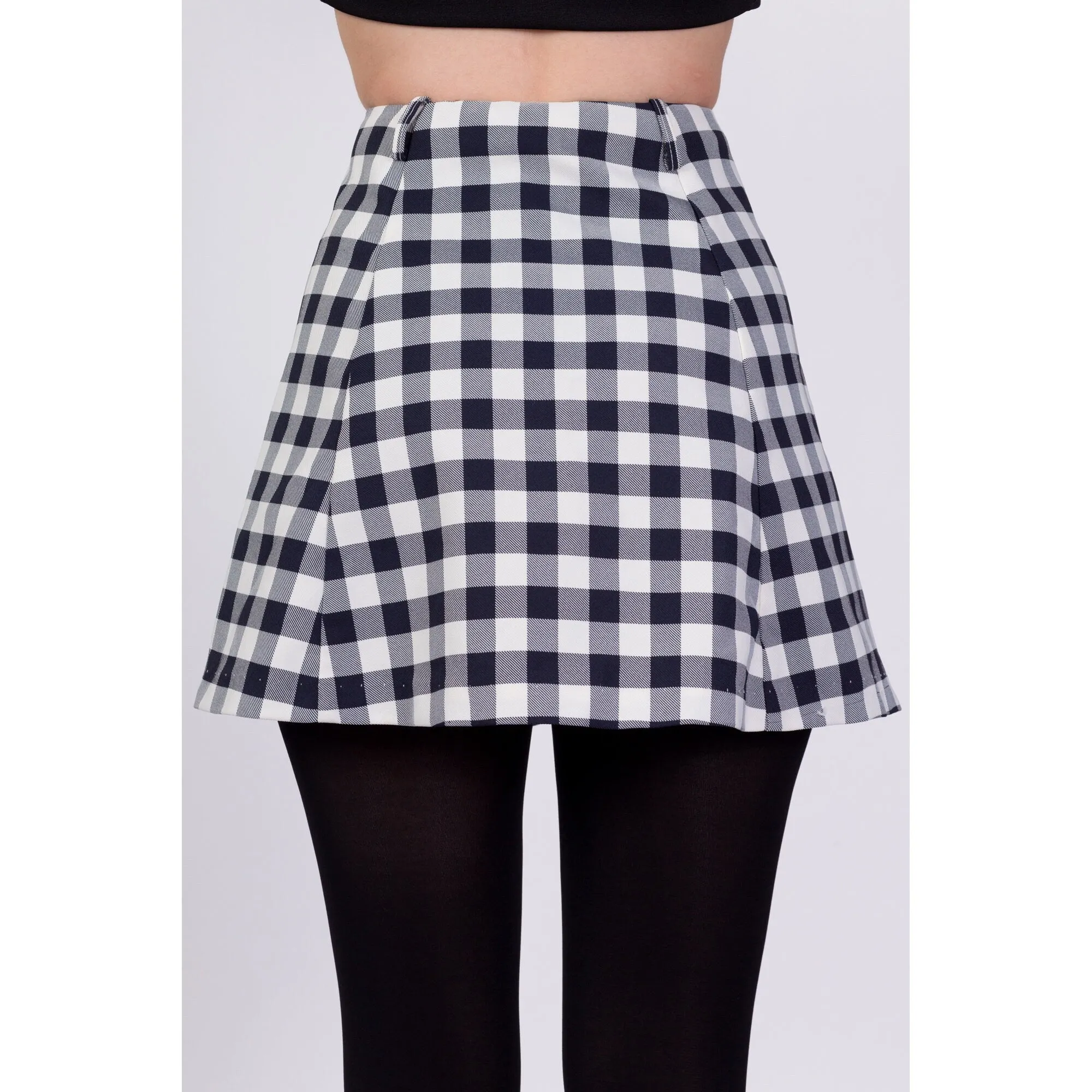 70s Gingham Button Front Mini Skirt - Extra Small, 23"