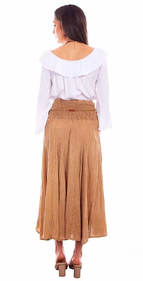 Acid Wash Khaki Cantina Skirt with Beaded Belt at Bourbon Cowgirl