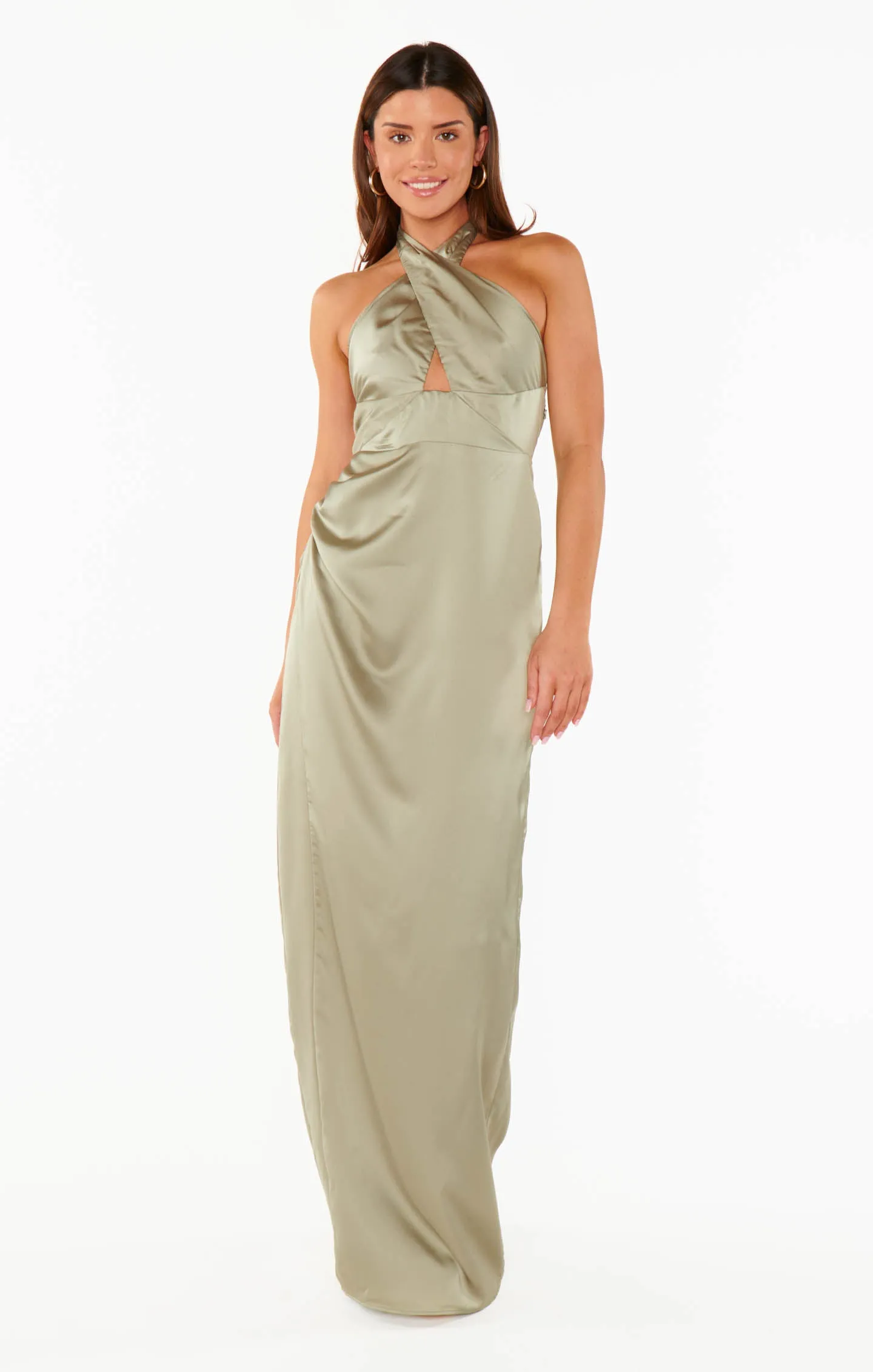 Adele Halter Maxi Dress ~ Moss Green Luxe Satin