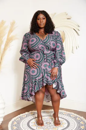 African Print Silk High Low Midi Wrap Dress - Masali