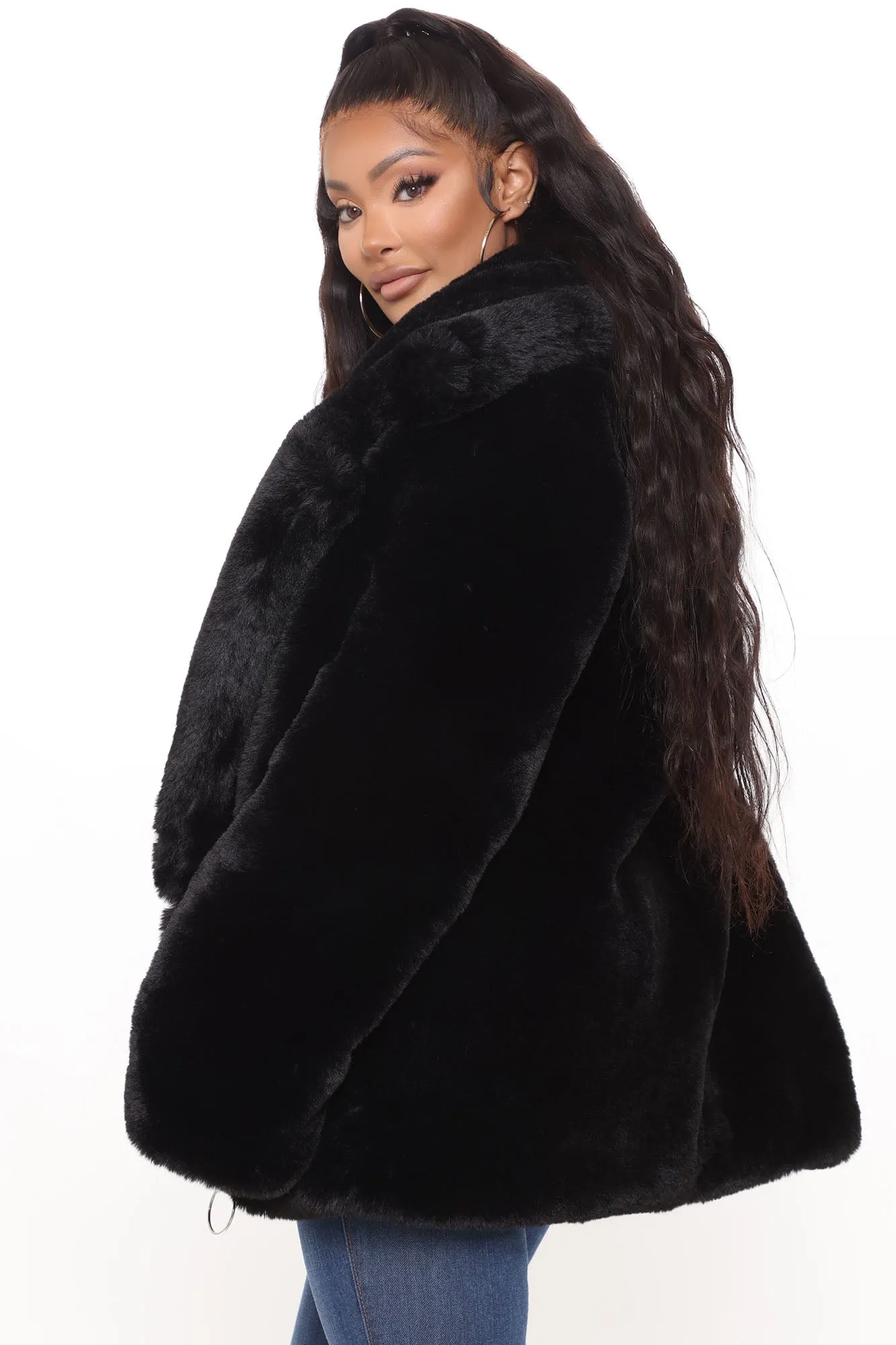 Arrive In Luxury Faux Fur Jacket - Black