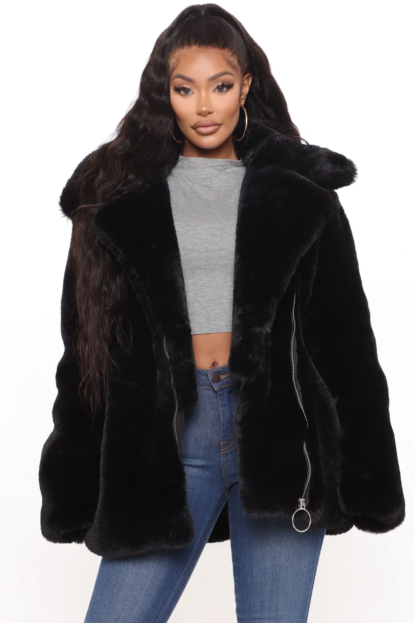 Arrive In Luxury Faux Fur Jacket - Black