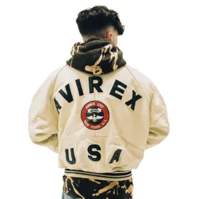 Avirex White leather Logo Bomber Jacket