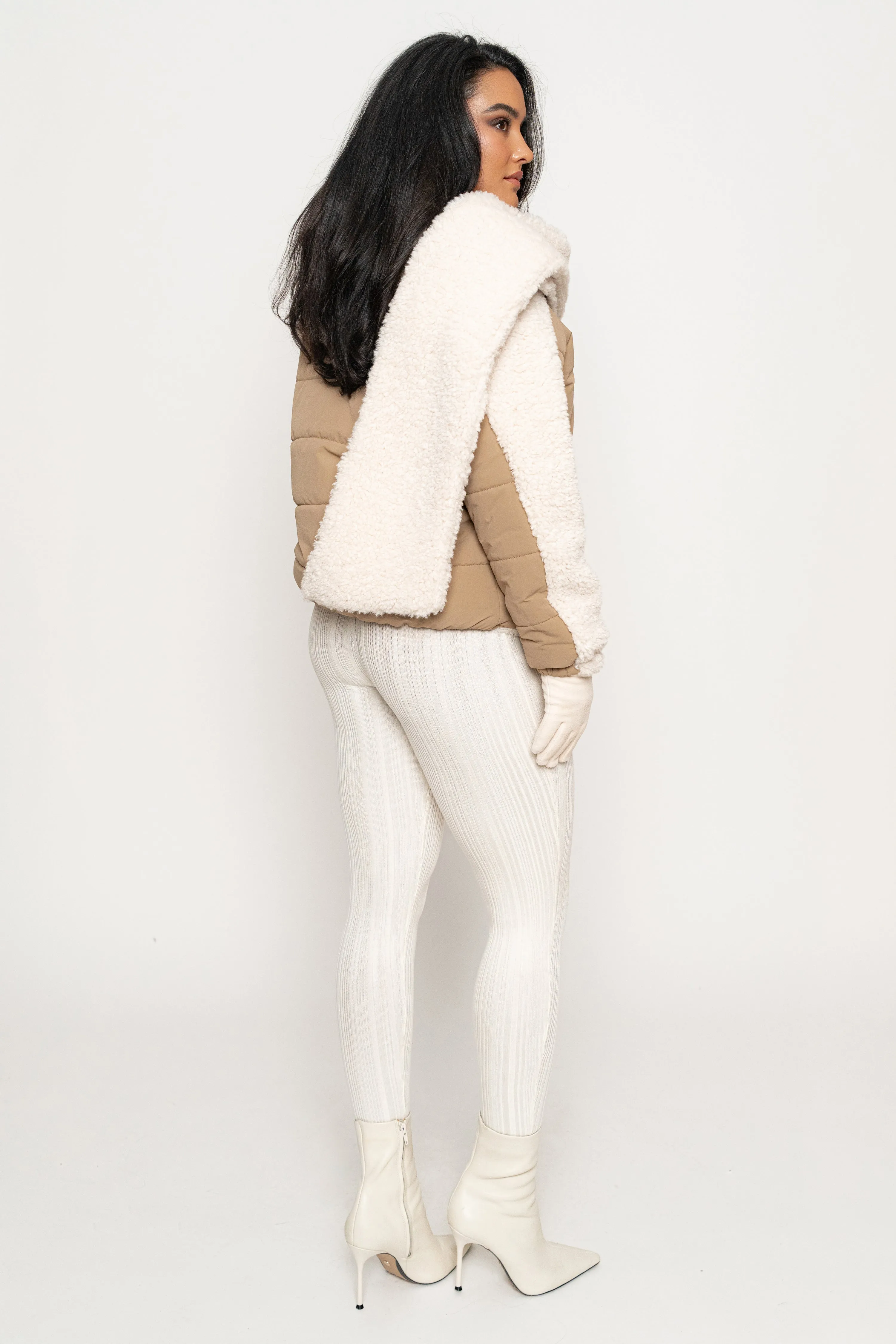 Beige/Ivory Contrast Sherpa Jacket