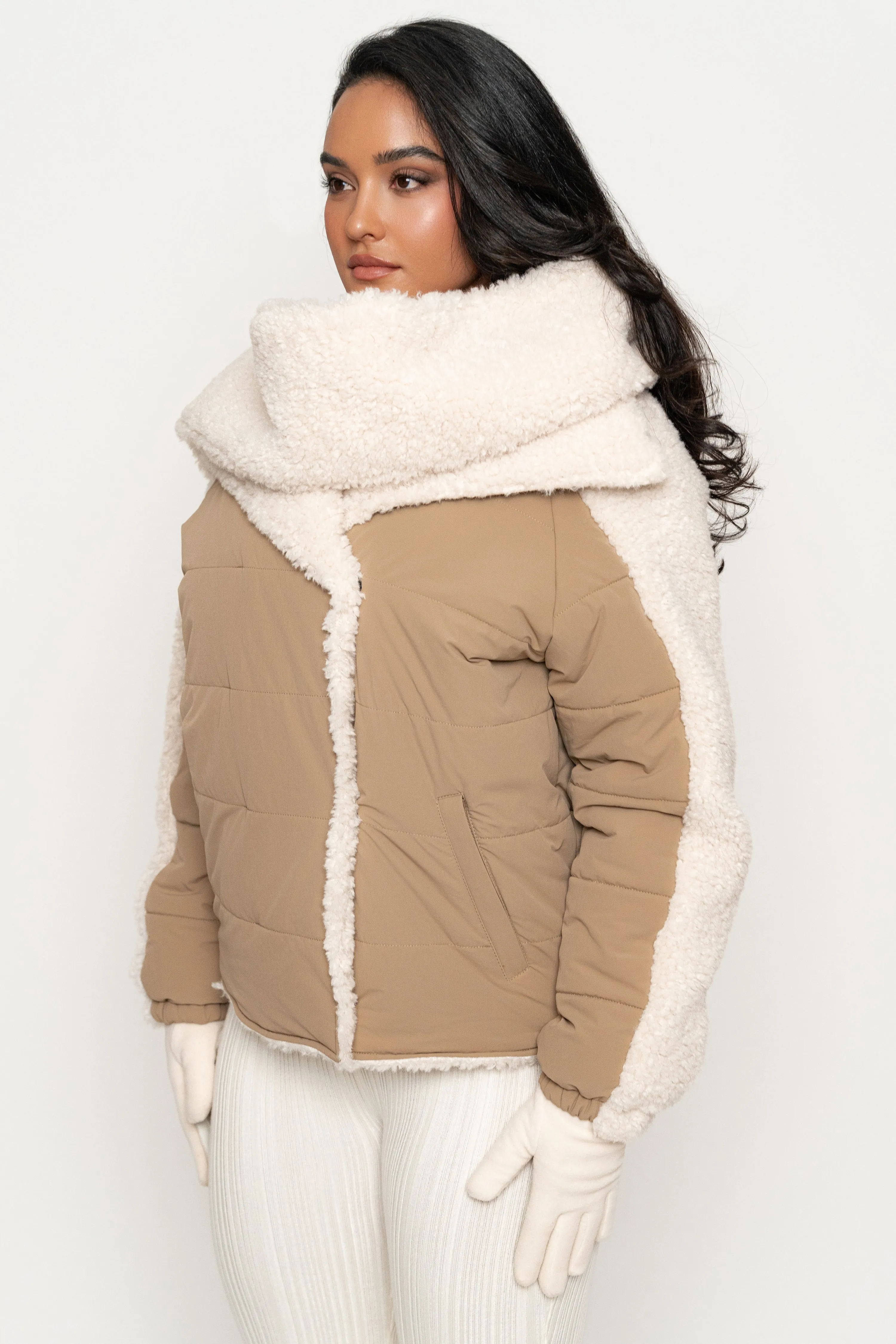 Beige/Ivory Contrast Sherpa Jacket