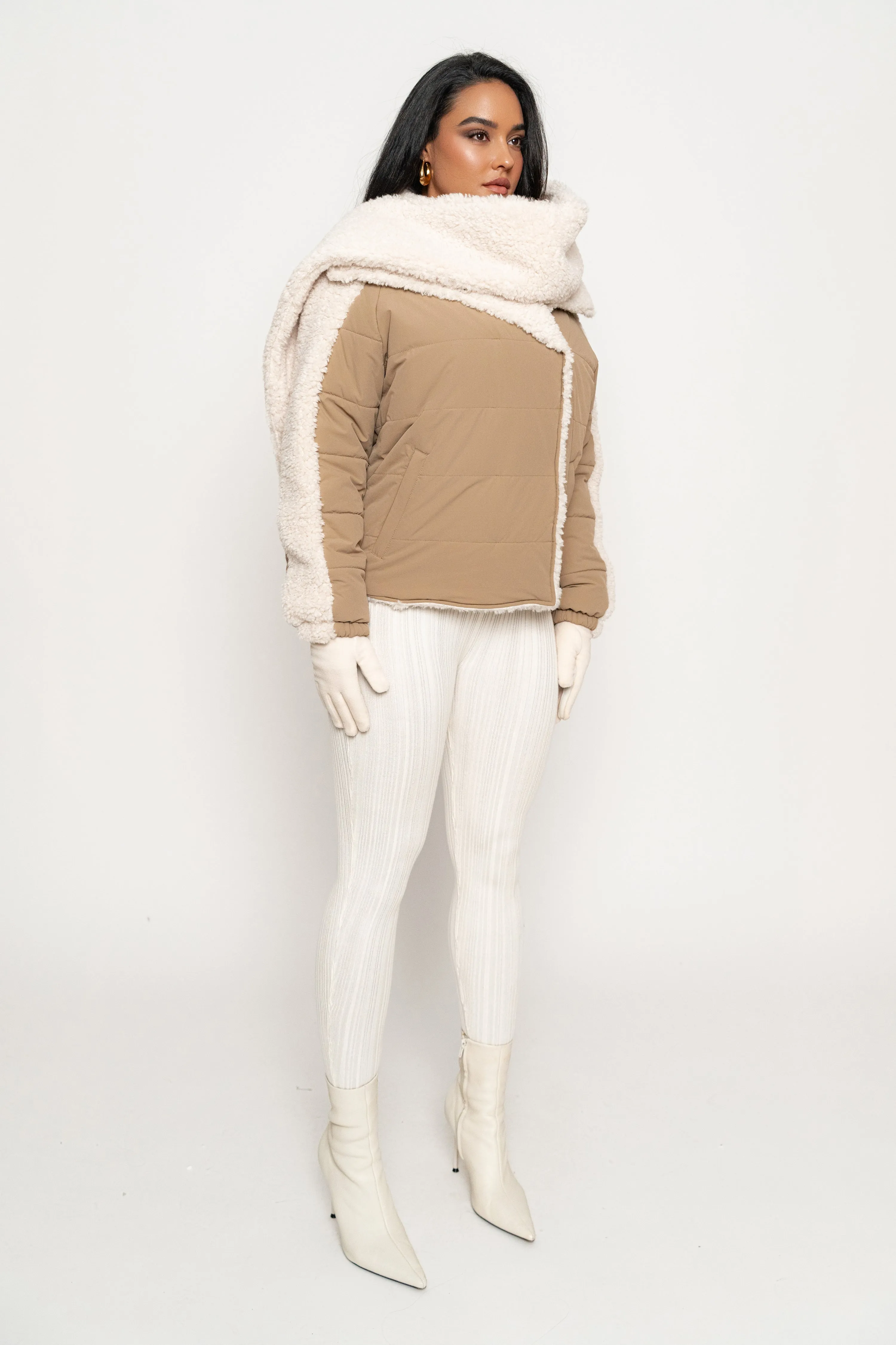 Beige/Ivory Contrast Sherpa Jacket