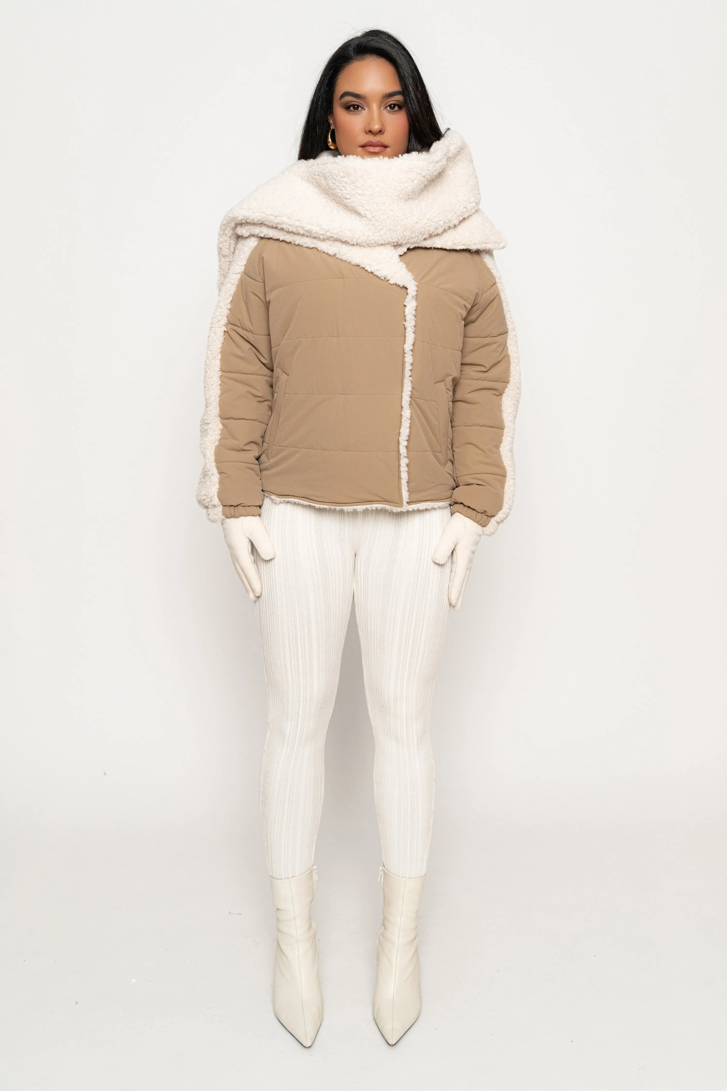 Beige/Ivory Contrast Sherpa Jacket