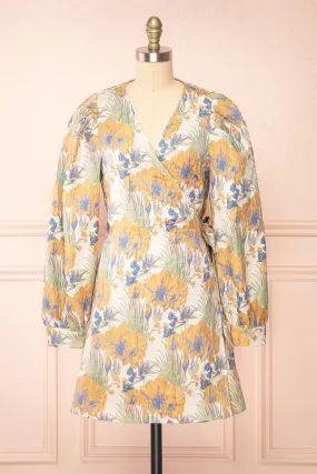 Belova | Short Floral Jacquard Wrap Dress