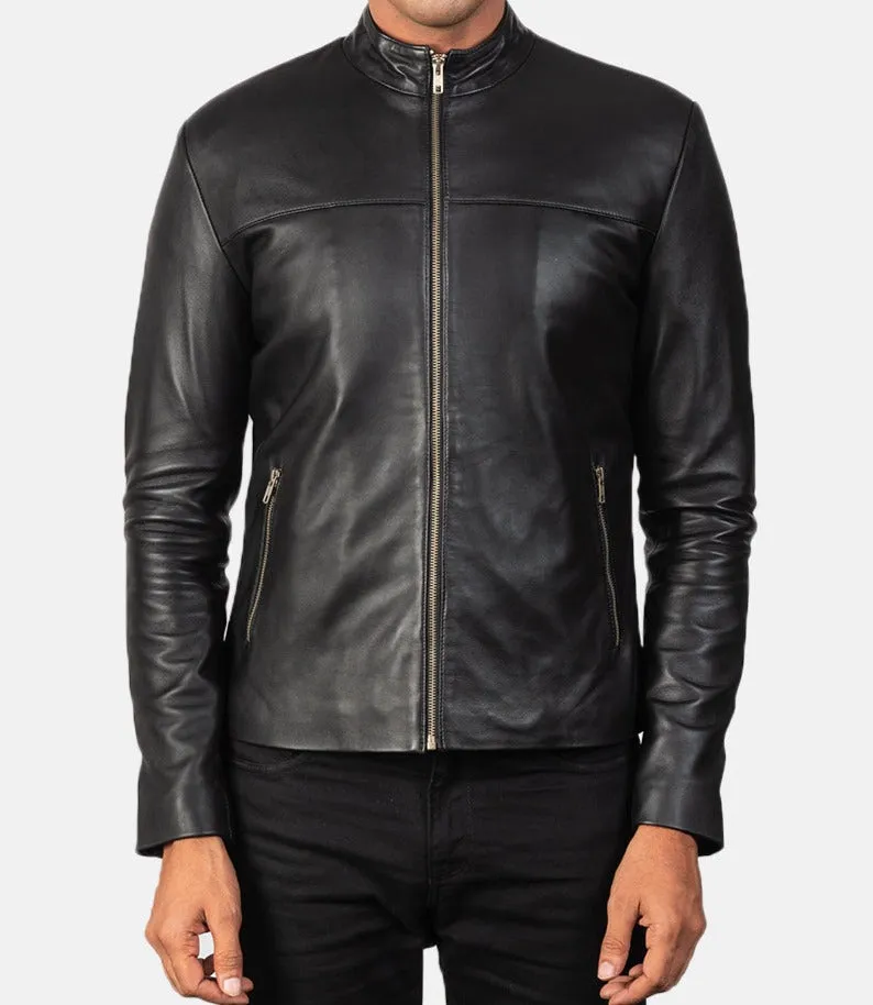 BIKER-1401 MUSH Black Leather Biker Jacket