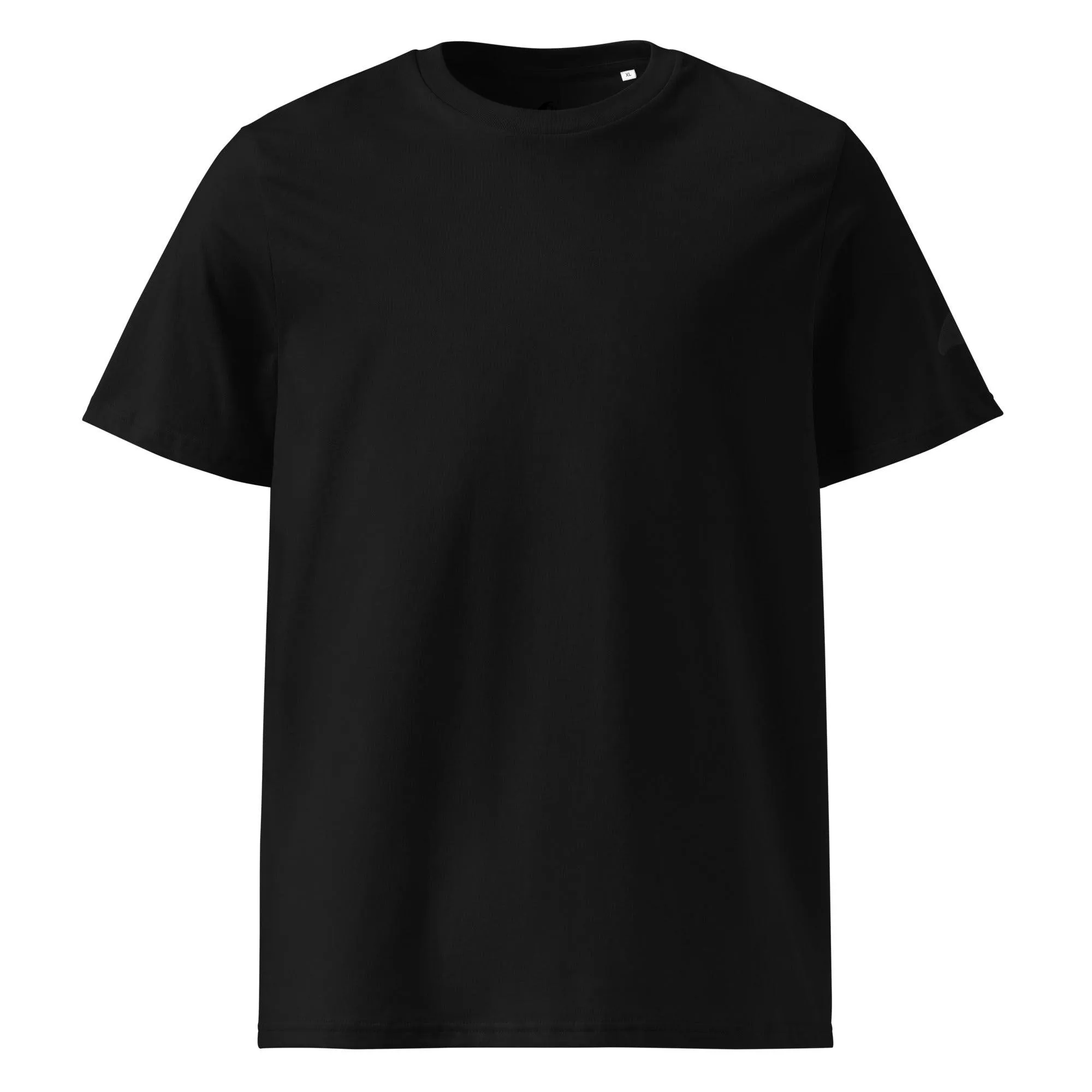 Black Organic Cotton T-Shirt with Black Extremely Stoked Epic Wave Logo on Sleeve (Embroidered)