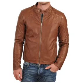 Brown Leather Jacket Mens | Bomber Biker Tan Leather Jacket