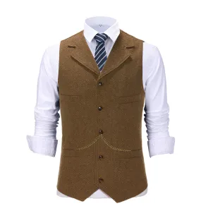 Casual Men's Tweed Herringbone Notch Lapel Waistcoat