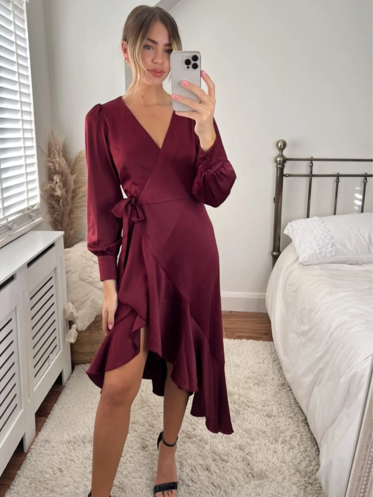 Charlotte Wrap Midi Dress / Mulberry Red