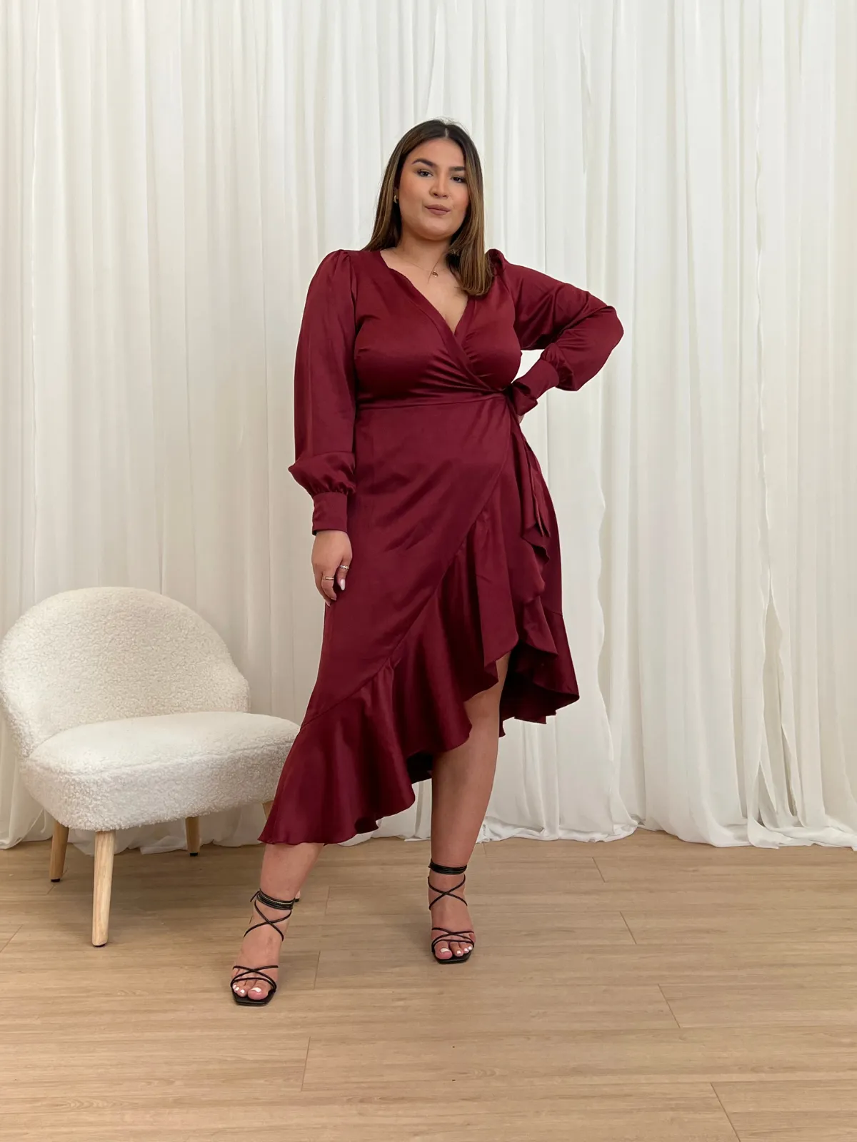 Charlotte Wrap Midi Dress / Mulberry Red