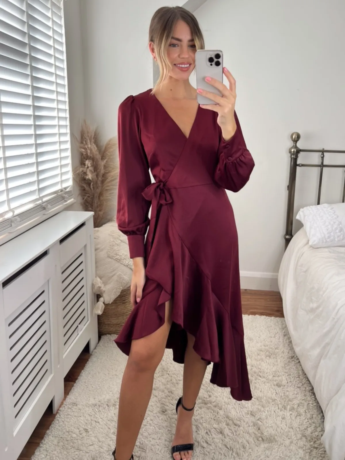 Charlotte Wrap Midi Dress / Mulberry Red