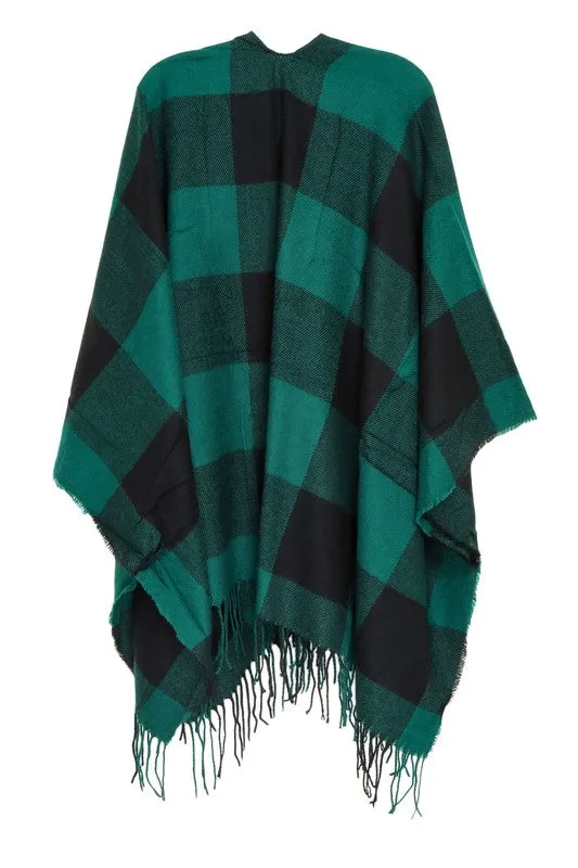 Check Plaid Ruana Poncho