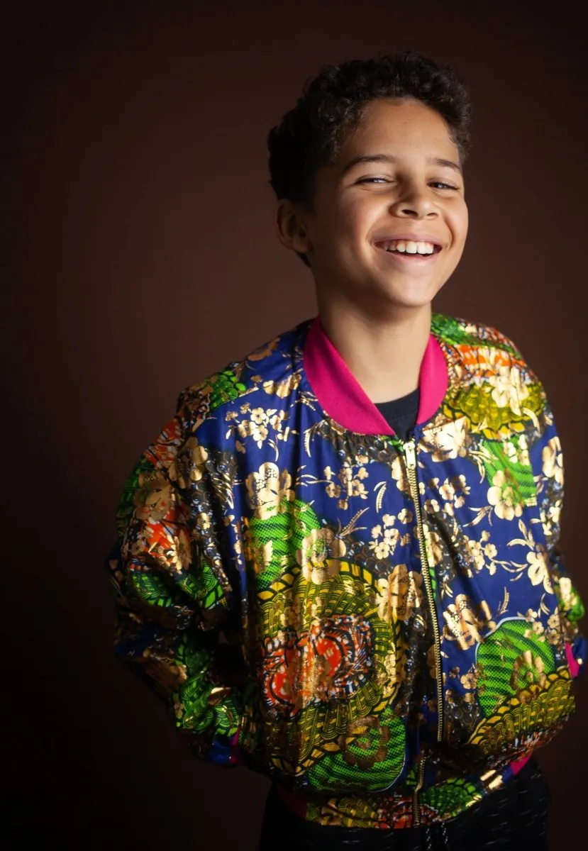 Children's African Jacket In Metallic Blue Gold