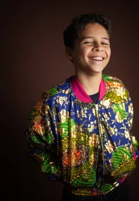 Children's African Jacket In Metallic Blue Gold