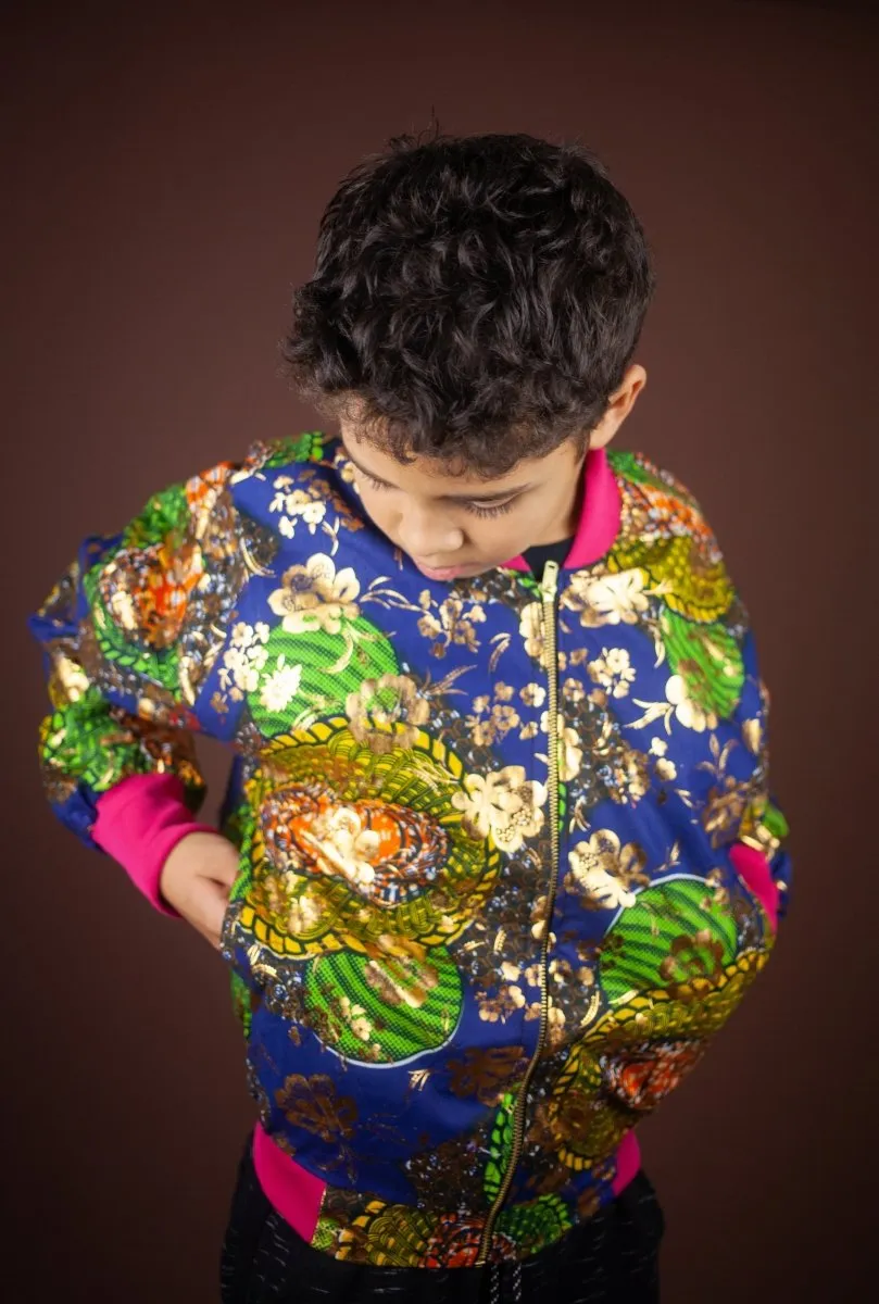 Children's African Jacket In Metallic Blue Gold