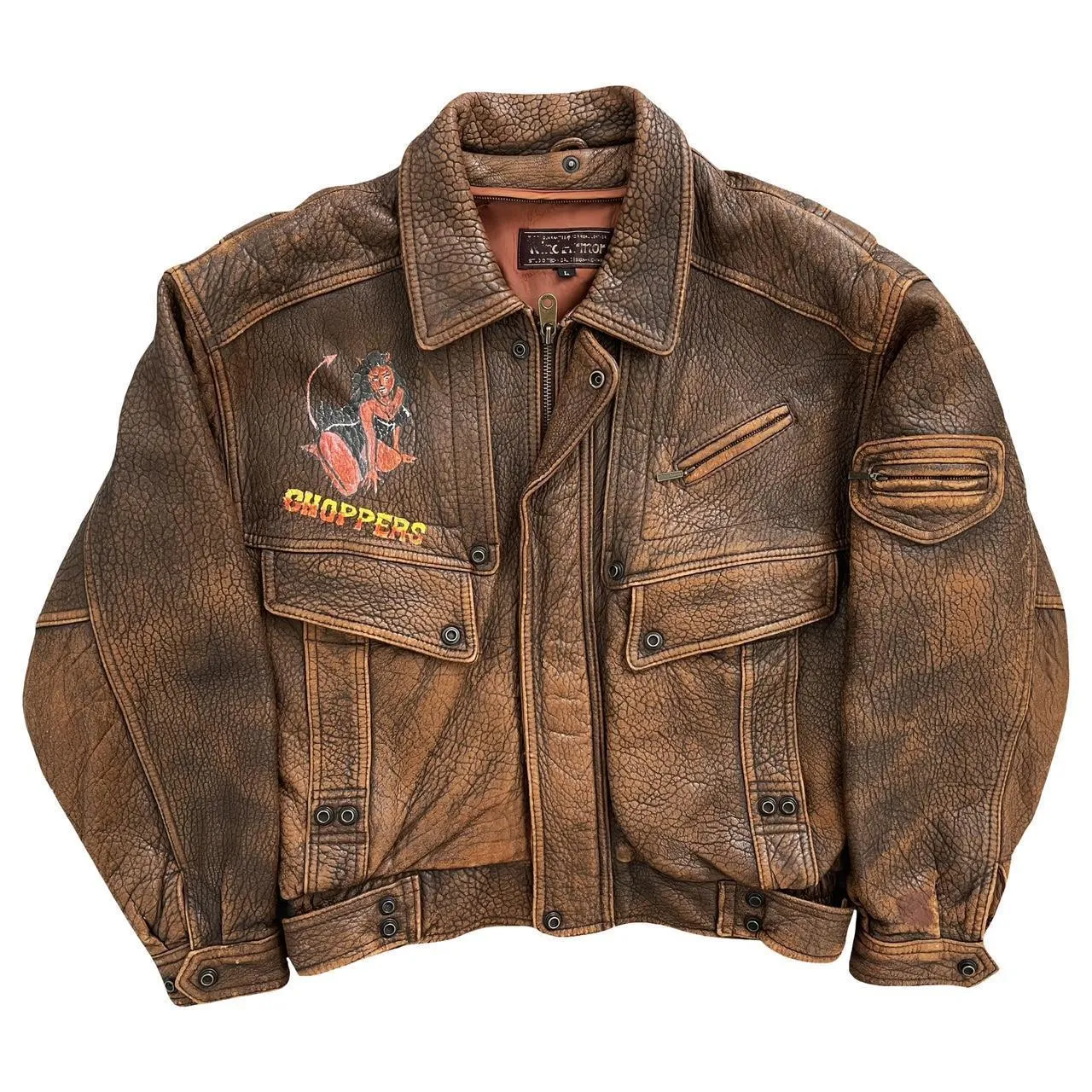 Choppers Painted Leather Bomber Flight Jacket