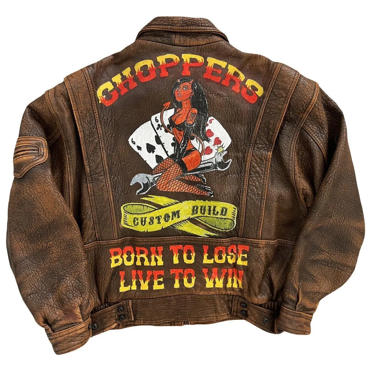 Choppers Painted Leather Bomber Flight Jacket