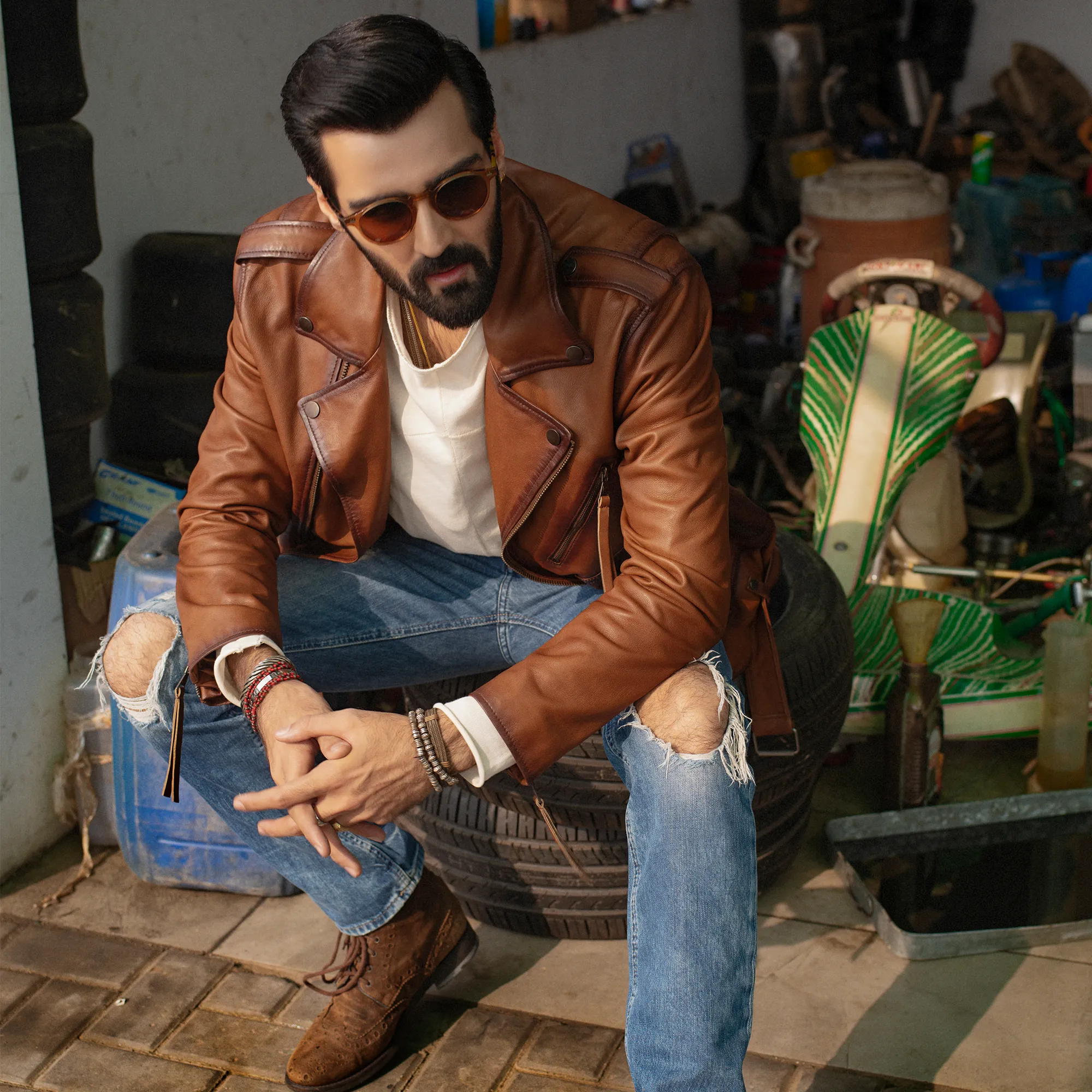 Cognac Perfecto Leather Jacket - Cowboy Edition