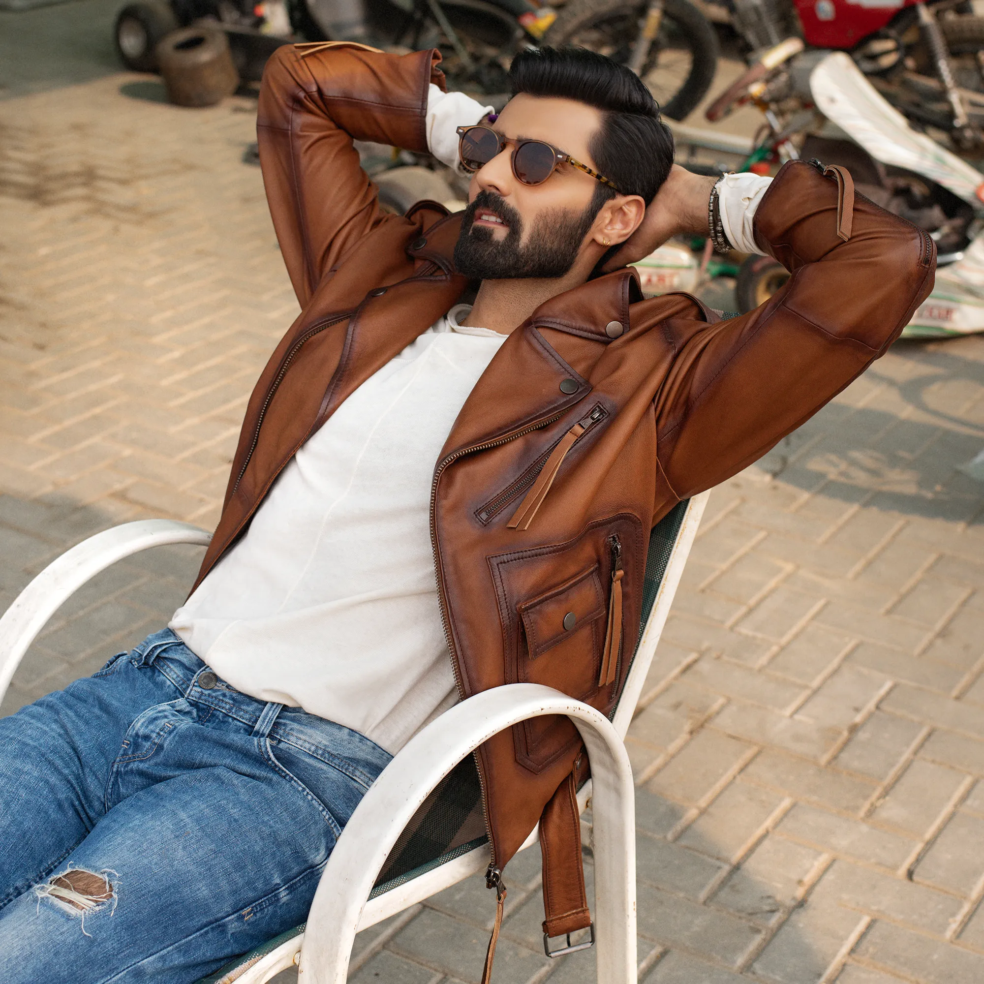 Cognac Perfecto Leather Jacket - Cowboy Edition