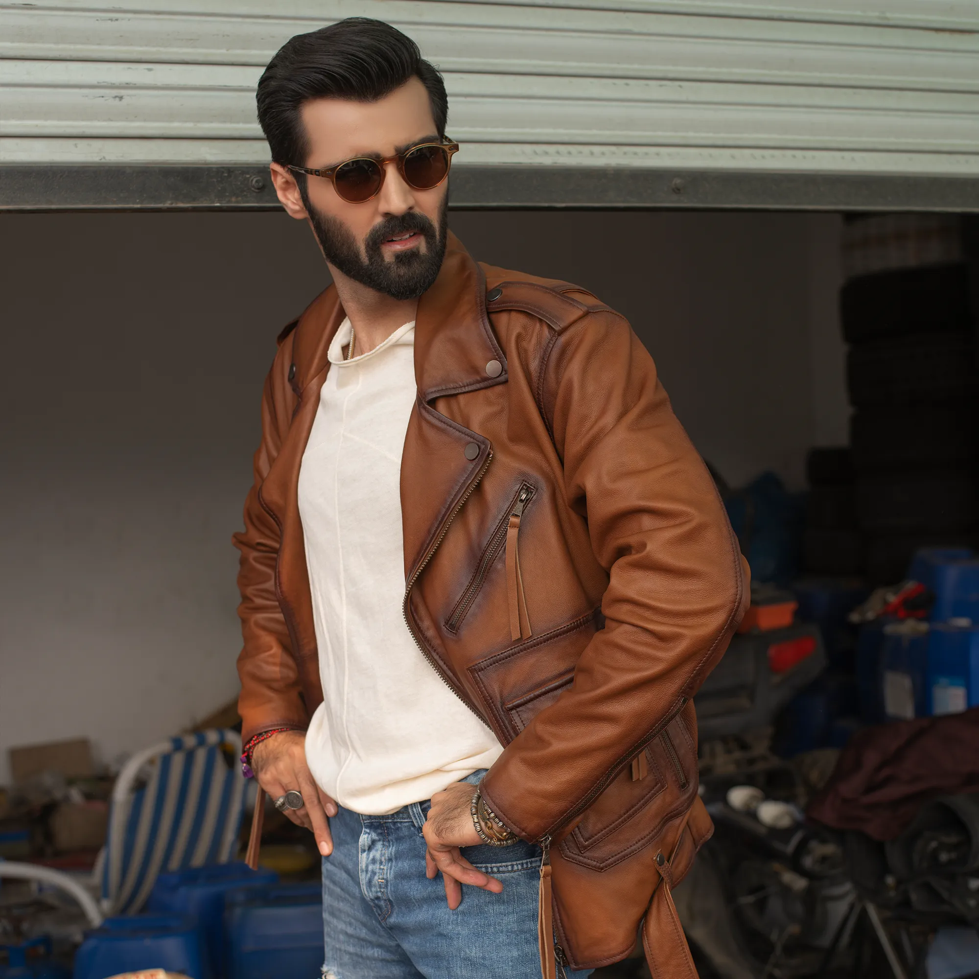 Cognac Perfecto Leather Jacket - Cowboy Edition