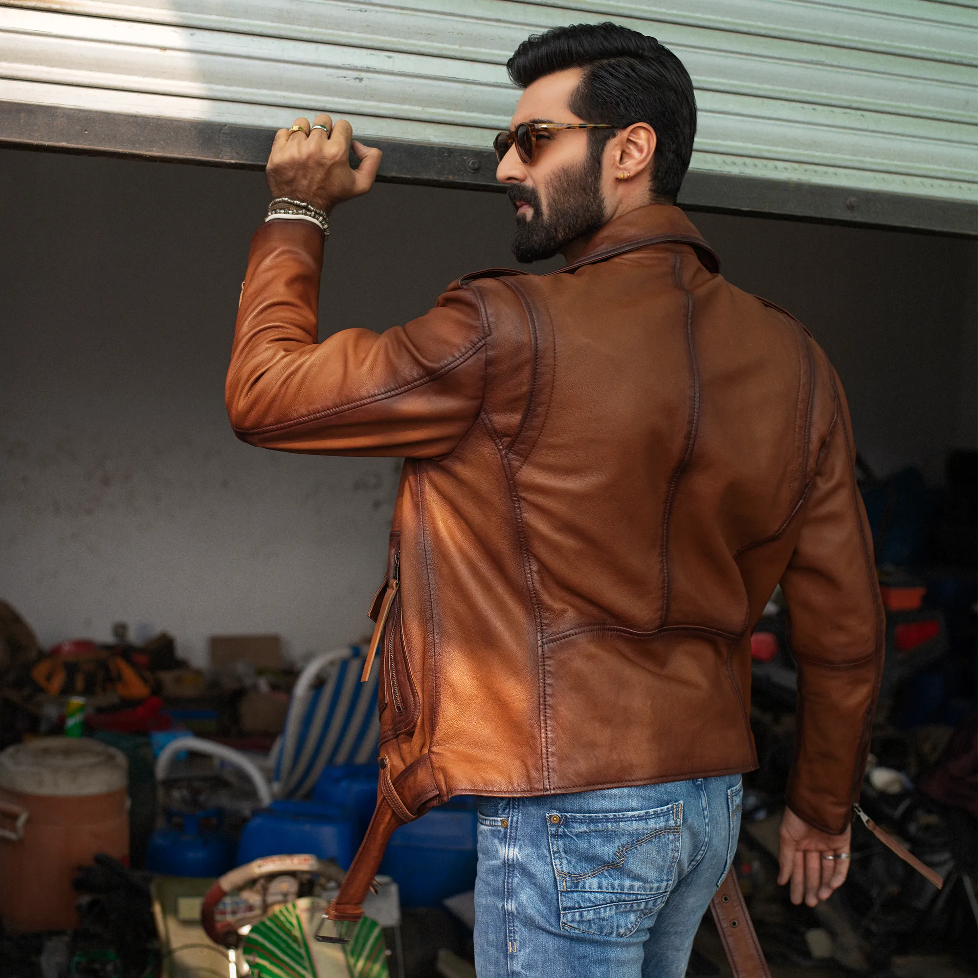 Cognac Perfecto Leather Jacket - Cowboy Edition