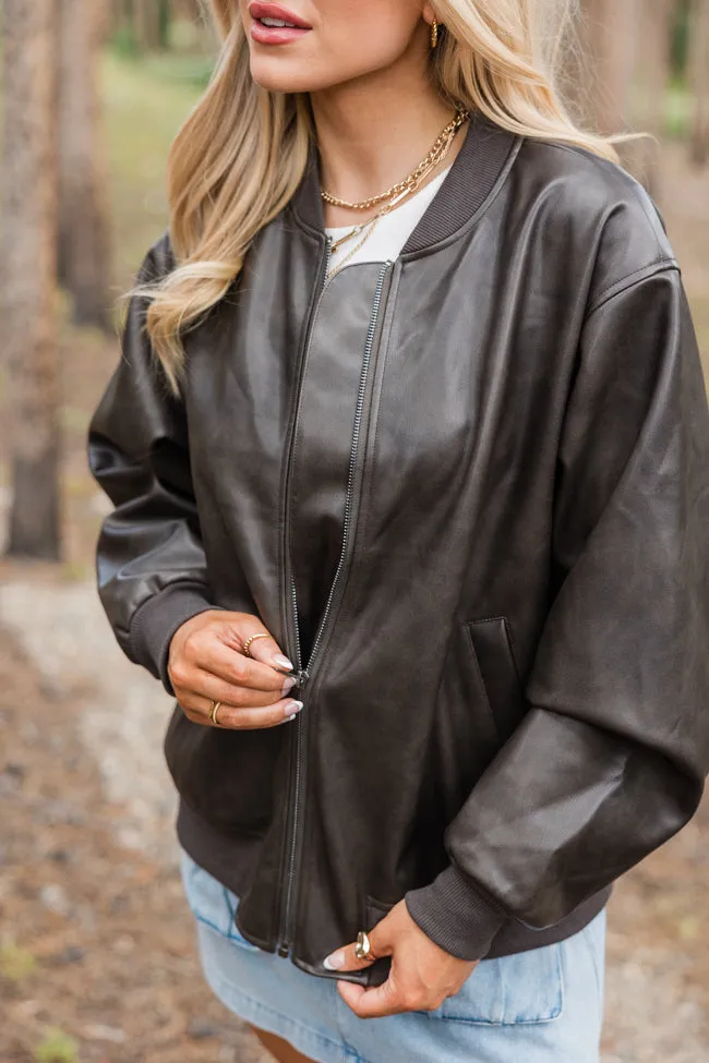 Colder Days Oversized Faux Leather Bomber Jacket