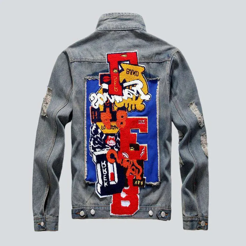 Color embroidery men's denim jacket