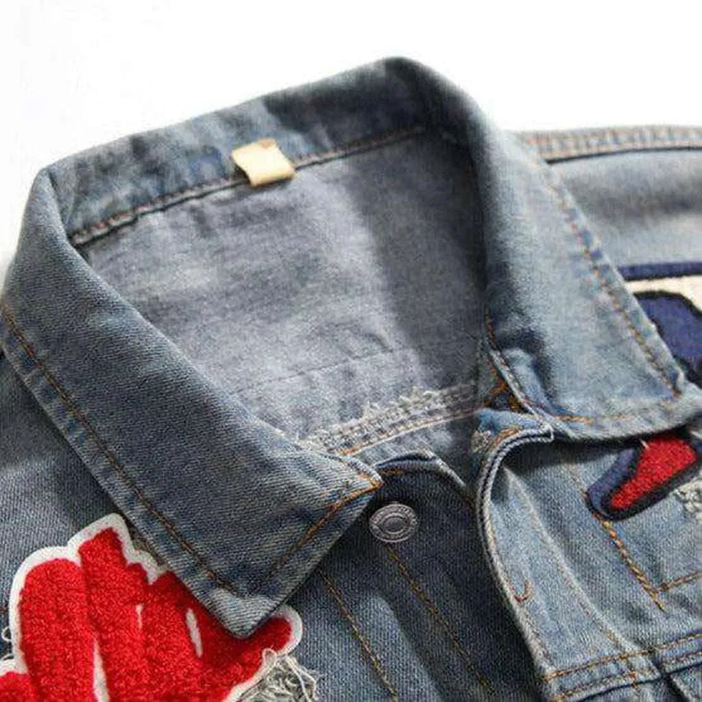 Color embroidery men's denim jacket