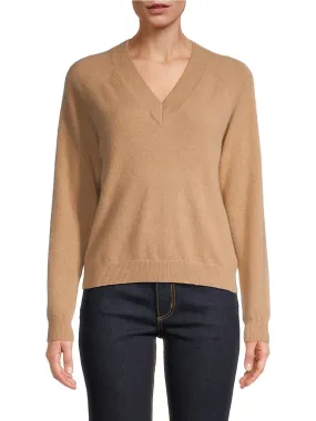 Cotton/Cashmere V-Neck Sweater in Camel