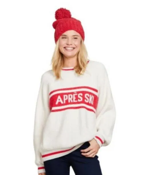 COZYCHIC COTTON APRES PULLOVER SWEATER - CREAM/RED