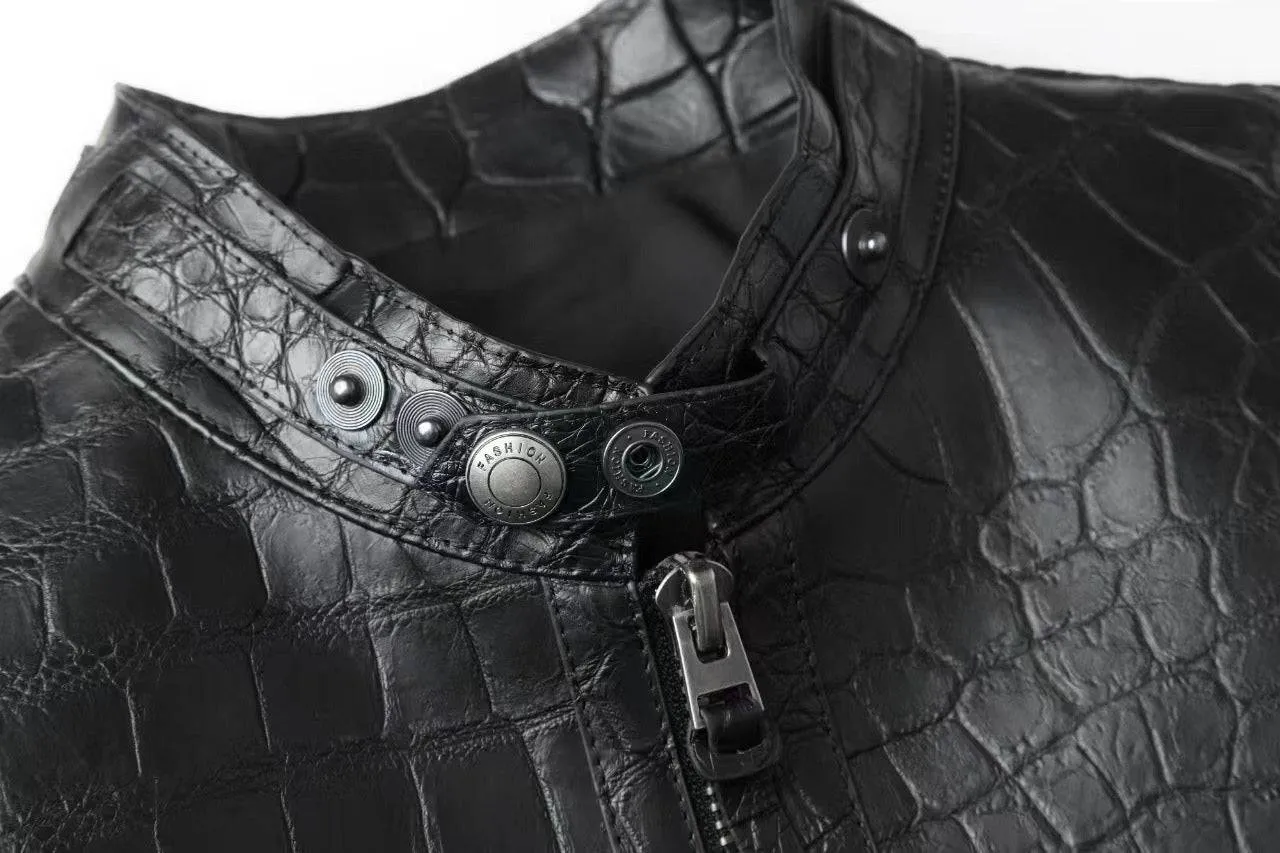 Crocodile Leather Biker Bomber Jackets