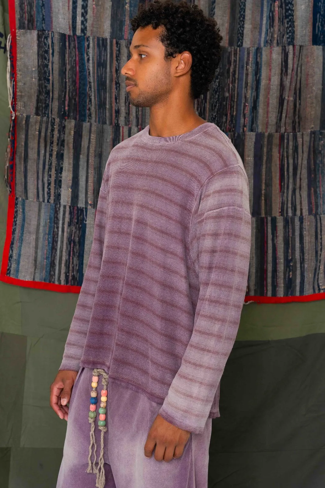 Derrick T Stripes Hemp/Organic Cotton Sunfaded Mauve