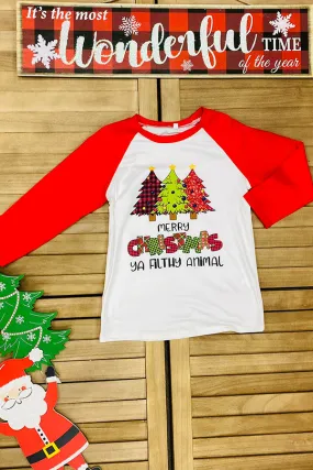 DLH2687 Kids "MERRY CHRISTMAS YA FILTHY ANIMAL" Raglan sleeve t-shirt