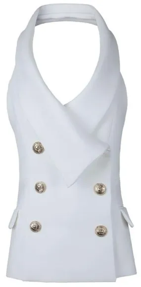 Double-Breasted Sleeveless Vest/Top in White