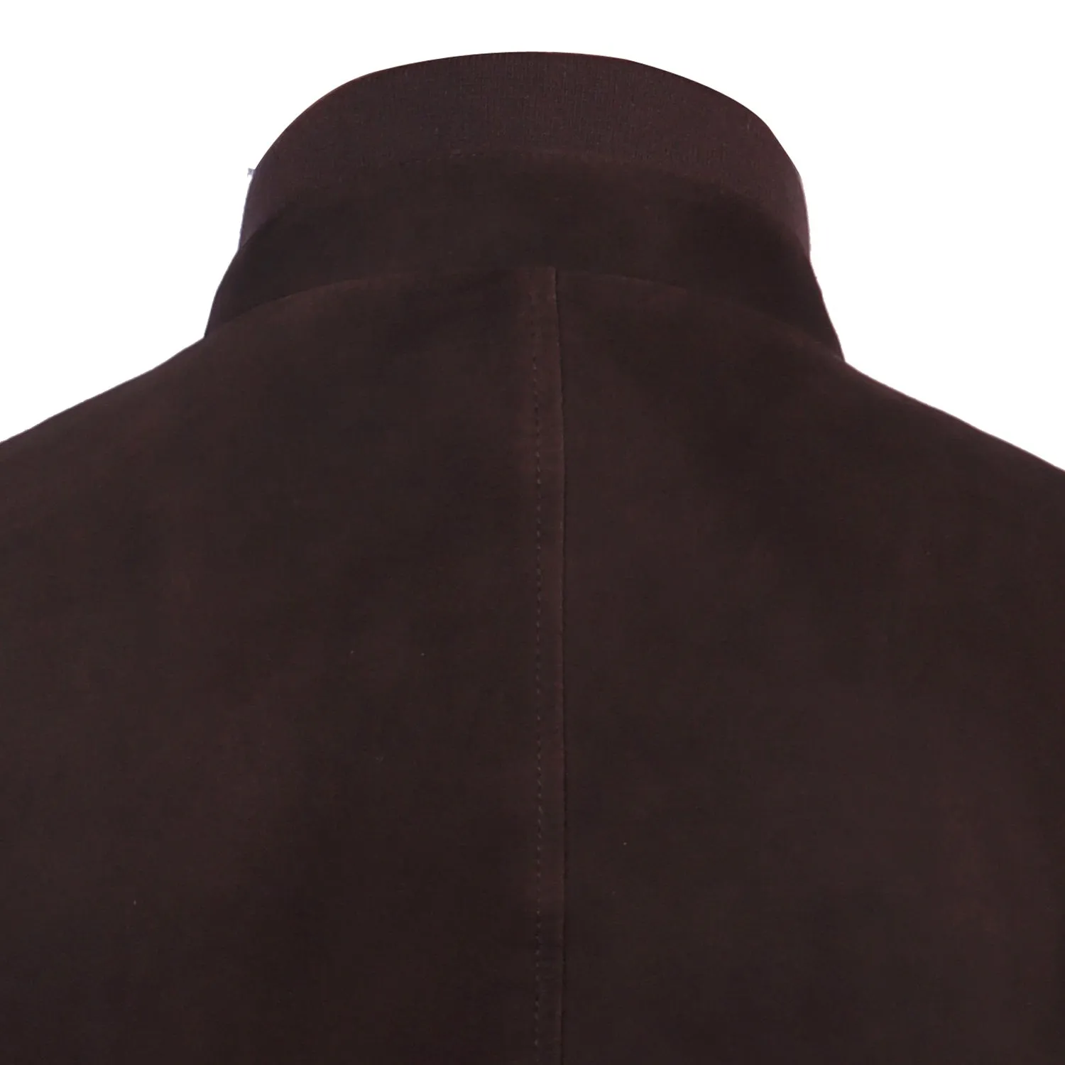 Dual Collar Bomber Dark Brown Suede Leather Jacket with Flap Pockets Button Closure By Brune And Bareskin