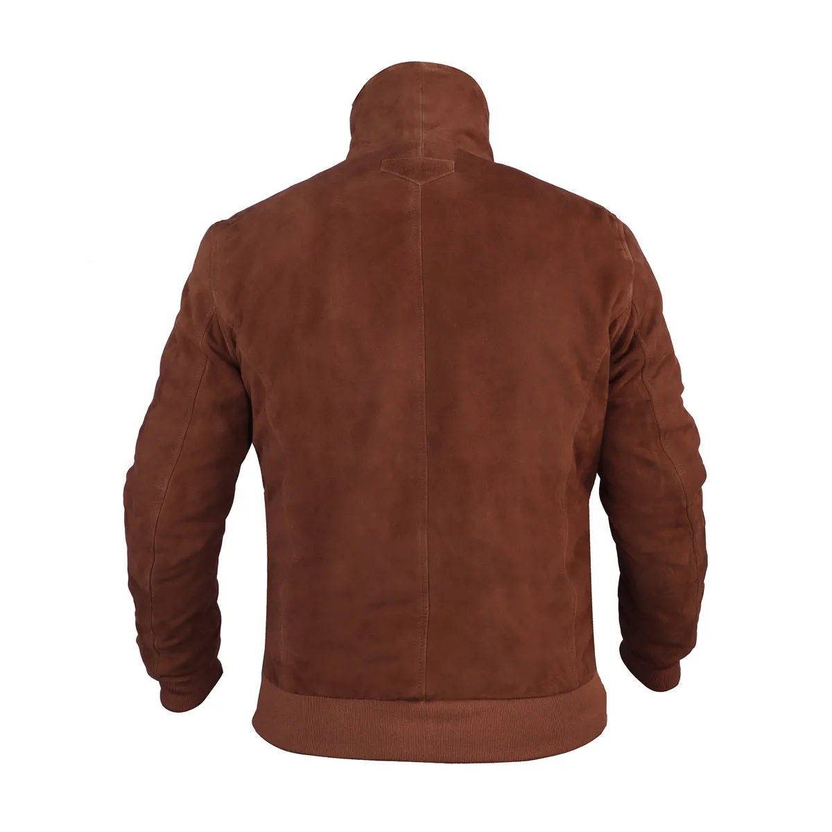 Dual Collar Bomber Tan Suede Leather Jacket For Men with Flap Pockets Button Closure By Brune And Bareskin