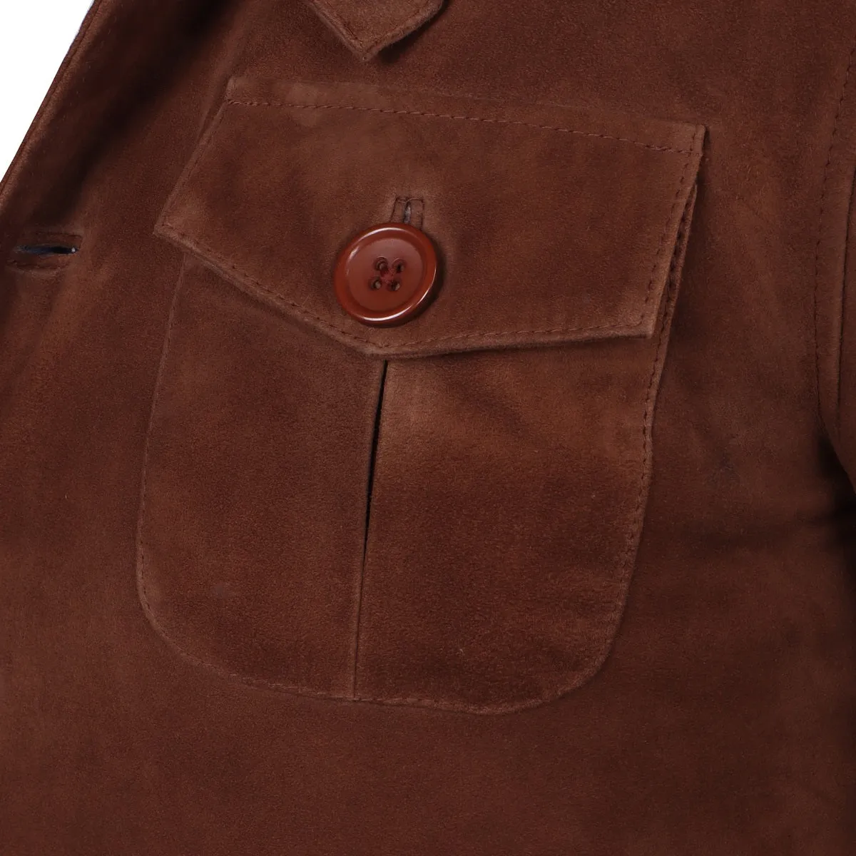 Dual Collar Bomber Tan Suede Leather Jacket For Men with Flap Pockets Button Closure By Brune And Bareskin