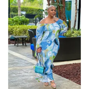 ECHOINE Polyester Off-Shoulder Plus Size Maxi Dress