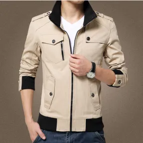 Elegant Color Accent Cotton Military Jacket