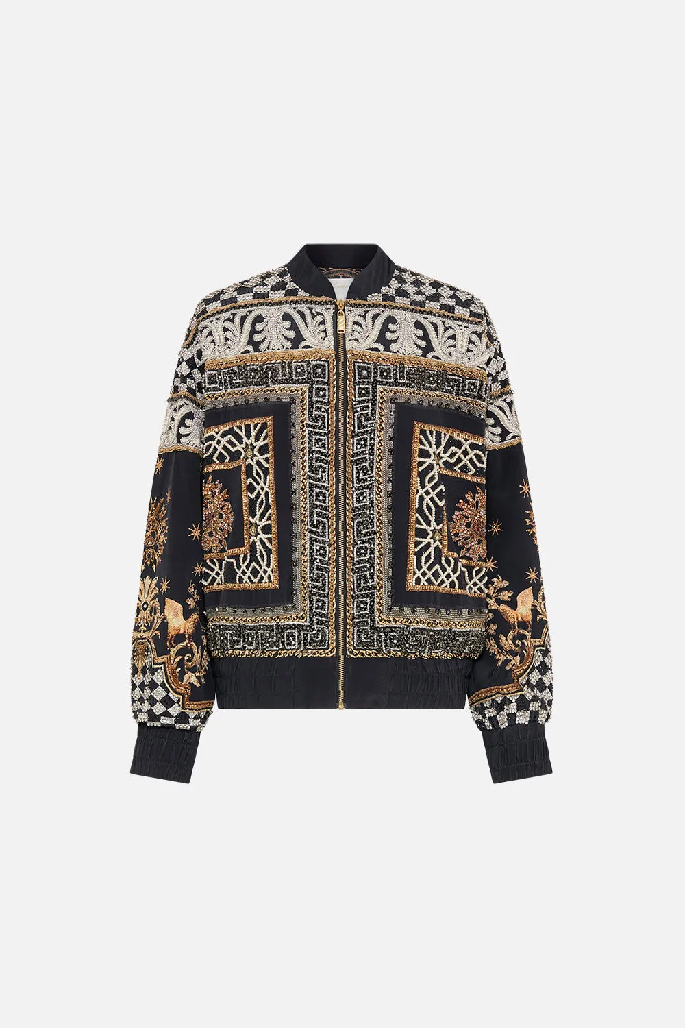 EMBELLISHED RELAXED BOMBER JACKET WITH SIDE POCKETS DUOMO DYNASTY