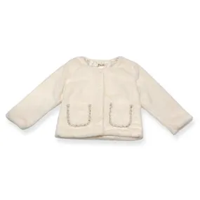 Embellished Trim Ivory Fur Jacket for girl