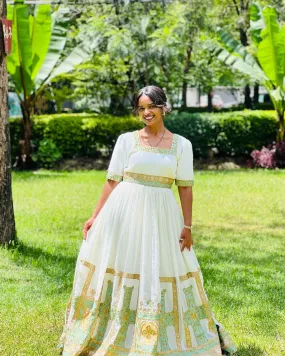 Enchanting Short Sleeved Green Habesha Dress: for Any Cultural and Religious Events Ethiopian Traditional Dress Beautiful Habesha Kemis