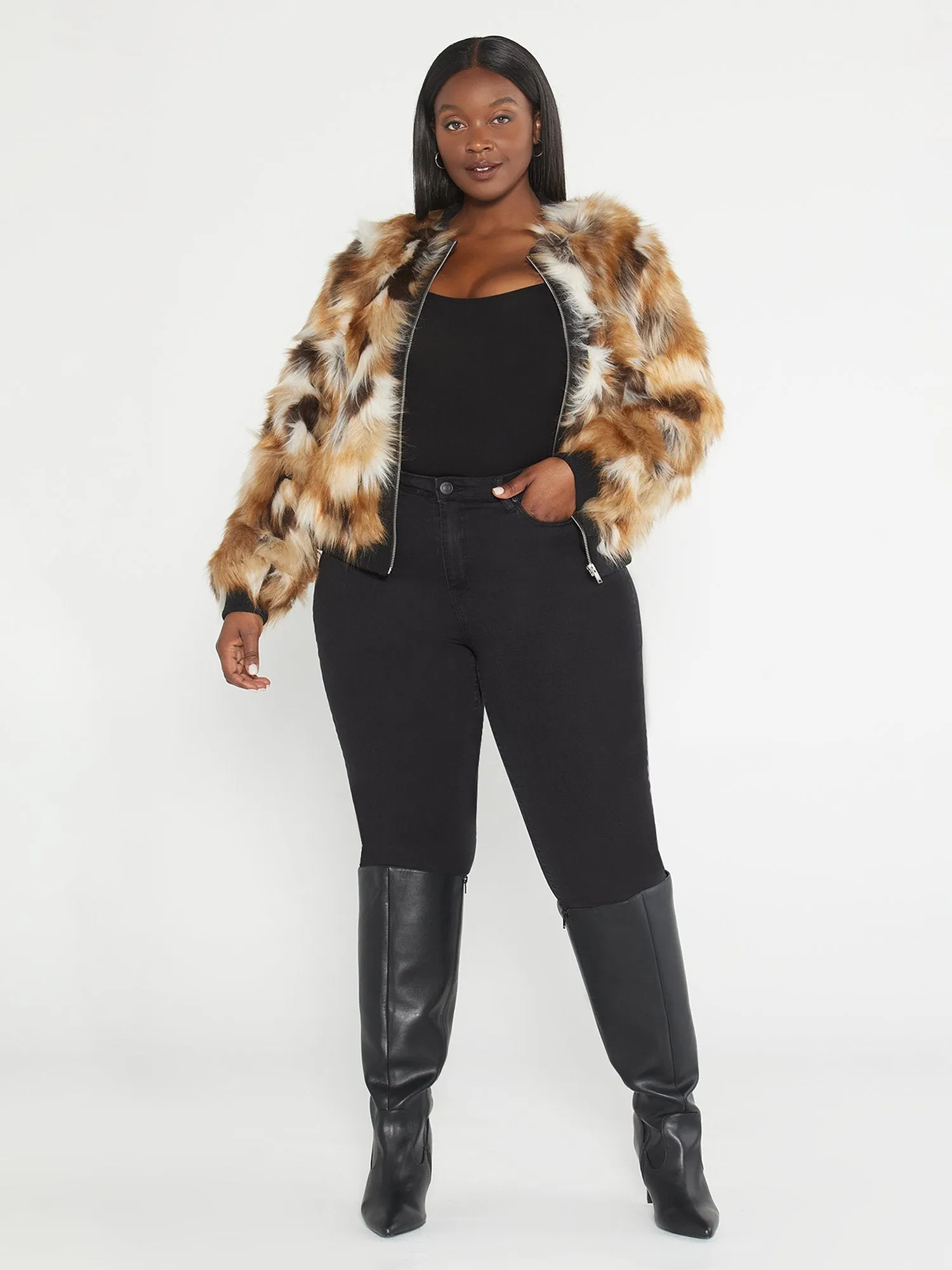 Fashion To Figure - Nova Faux Fur Bomber Jacket