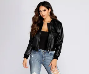 Faux Leather Bomber Jacket